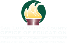 logo for SLO County Office of Education featuring a torch