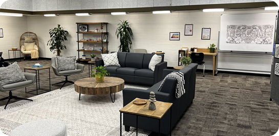 image of wellness center at san luis obispo high school, room with couches and plants